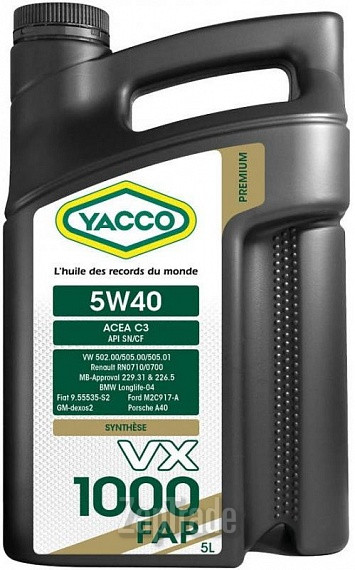 Купить моторное масло Yacco VX 1000 FAP Синтетическое | Артикул 302522