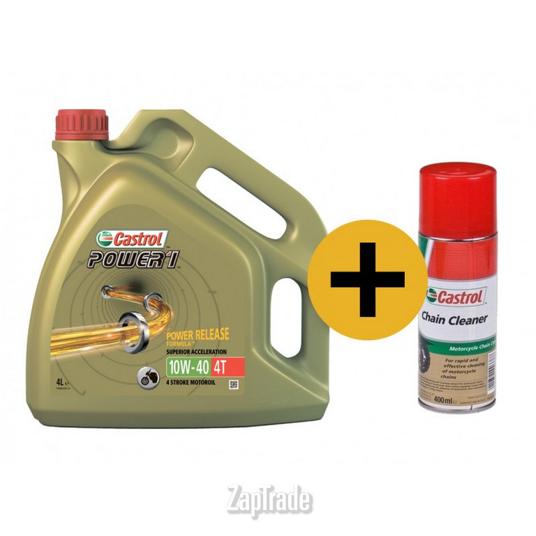 Купить моторное масло Castrol Промо-набор моторное масло Power 1 4T , 4 л + очиститель для цепи Chain Cleaner, 400 мл Полусинтетическое | Артикул 15AB41
