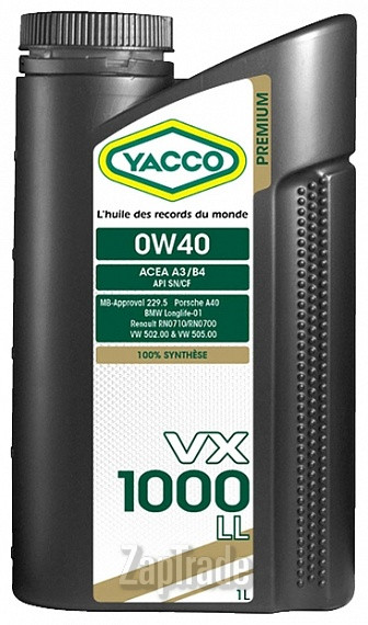 Купить моторное масло Yacco VX 1000 LL Синтетическое | Артикул 306225