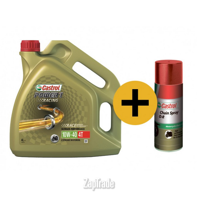 Купить моторное масло Castrol Промо-набор Моторное масло Power 1 Racing 4T, 4 л + смазка для цепи Chain Spray O-R, 400 мл Синтетическое | Артикул 15AB42